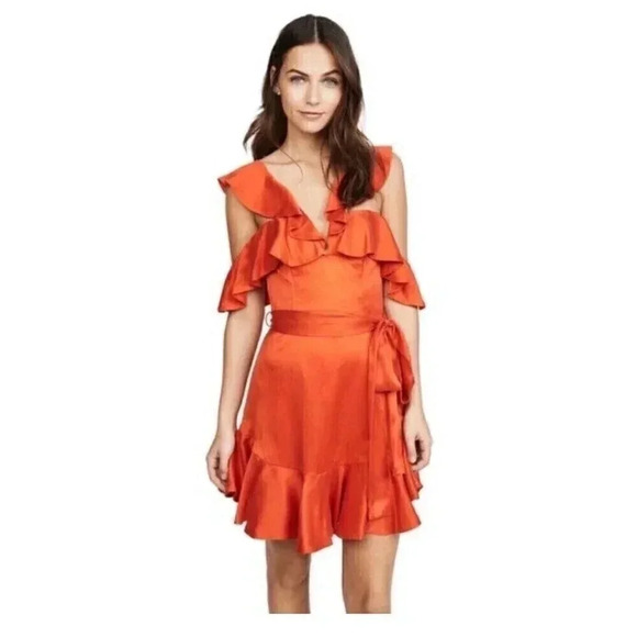 Zimmermann Jaffa Cold Shoulder Deep-V Ruffled Dress Silk US Size 6 NWT - Picture 4 of 13